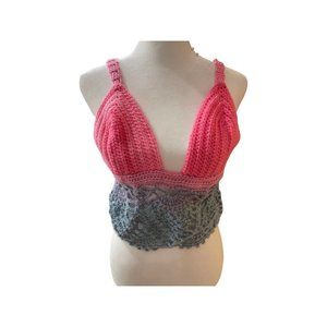 Recycled Threads Handmade Pink, Grey, White Crochet Bralette (NWT)